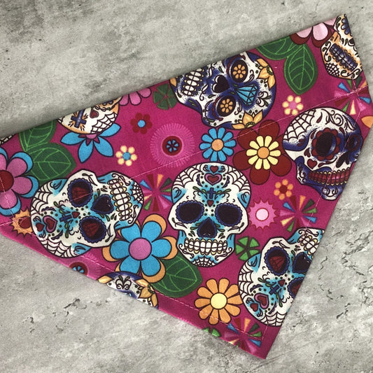 MUERTOS Pink Sugar Skull Dog Bandana