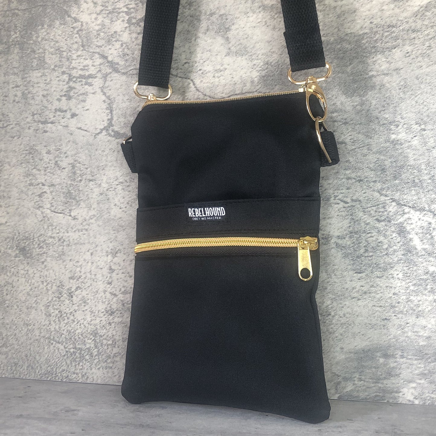 ONYX Black and Gold Waterproof Dog Walking Cross Body Bag