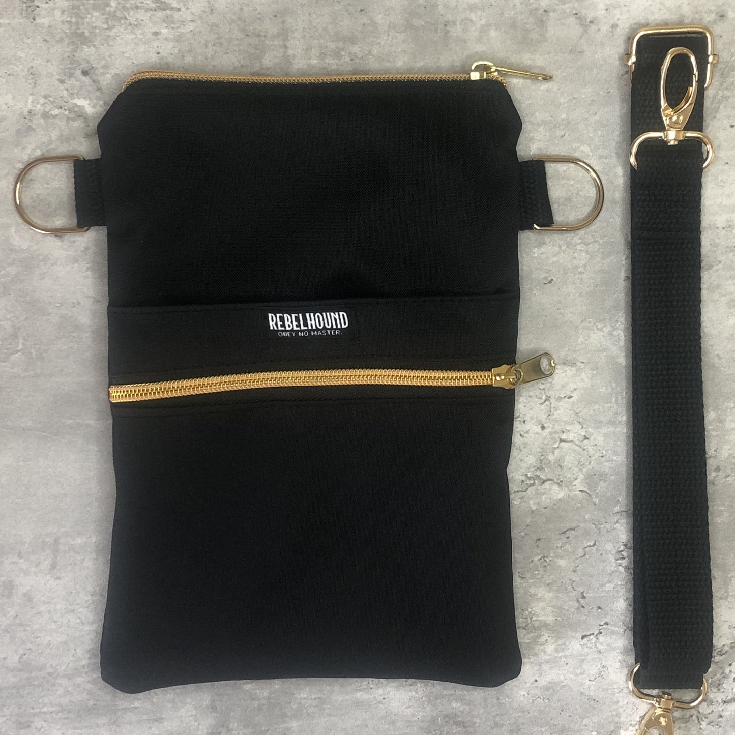 ONYX Black and Gold Waterproof Dog Walking Cross Body Bag