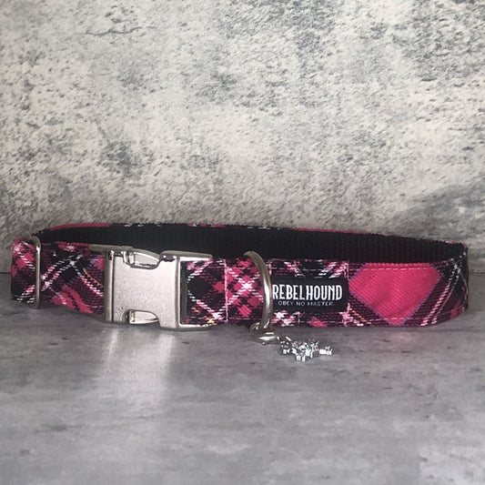 VIXEN Cerise Tartan Dog Collar