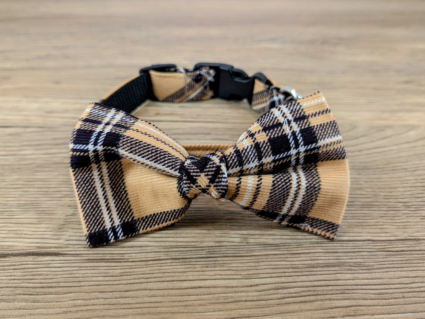 Beige Tartan/Plaid Dog Bow Tie