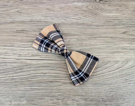 Beige Tartan/Plaid Dog Bow Tie
