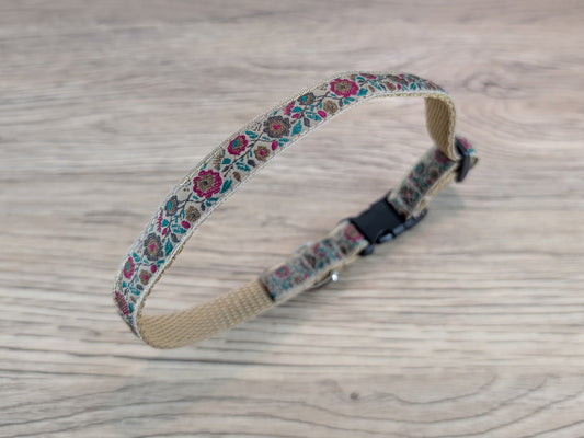 Beige Floral Small Dog/Puppy Collar