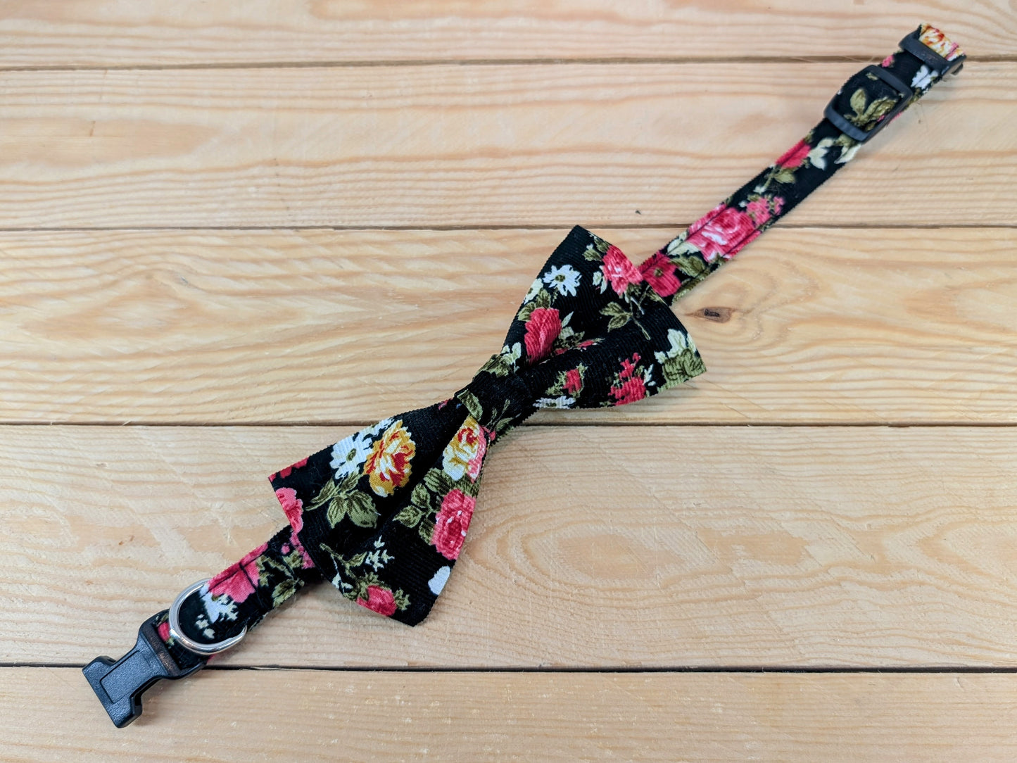 Black and Pink Vintage Floral Dog Bow Tie