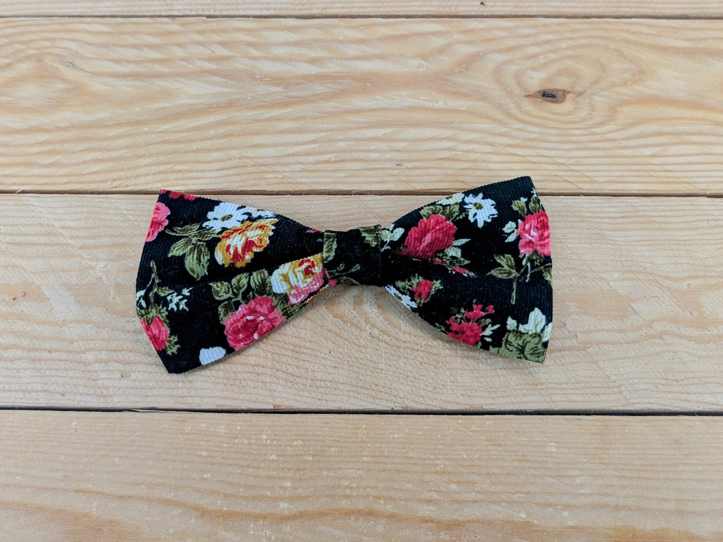 Black and Pink Vintage Floral Dog Bow Tie