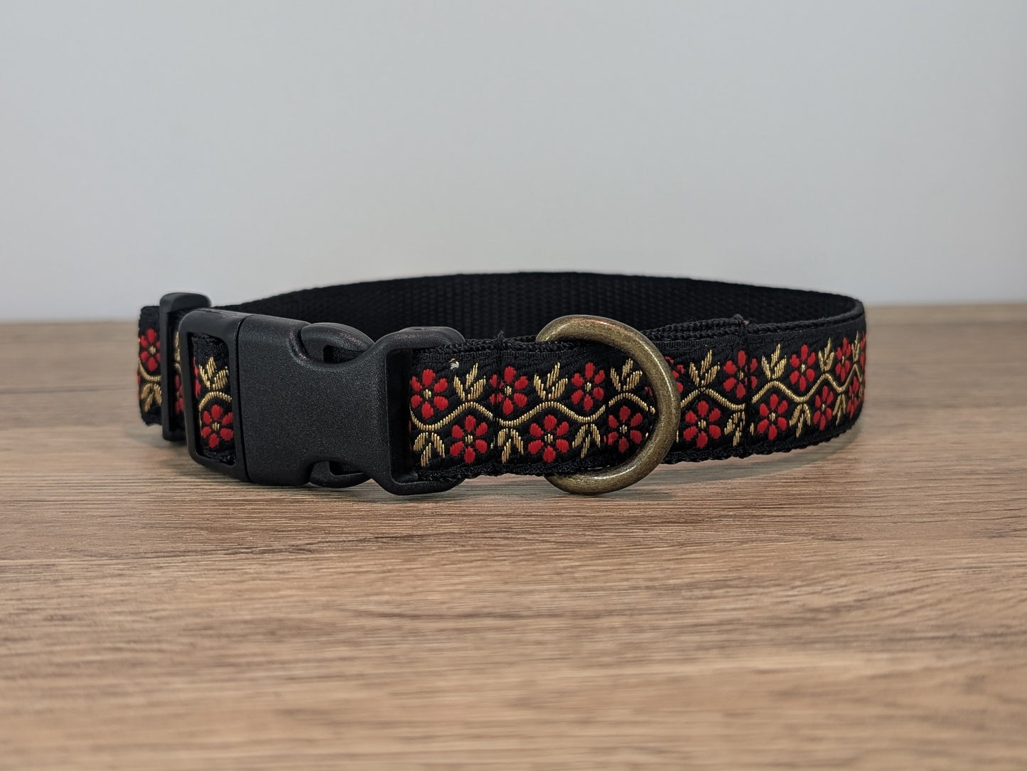 Black and Red Roses Floral Dog Collar