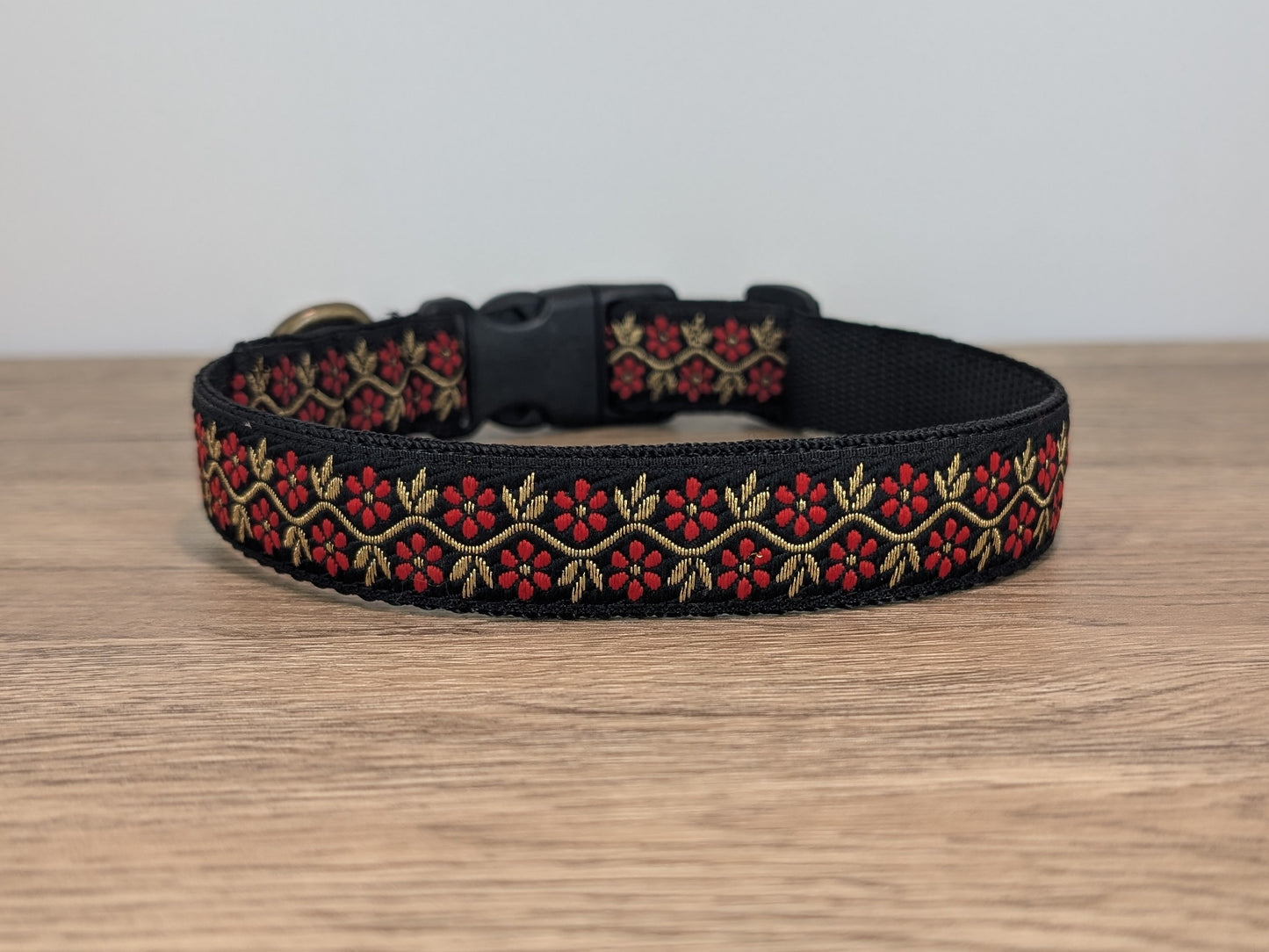 Black and Red Roses Floral Dog Collar