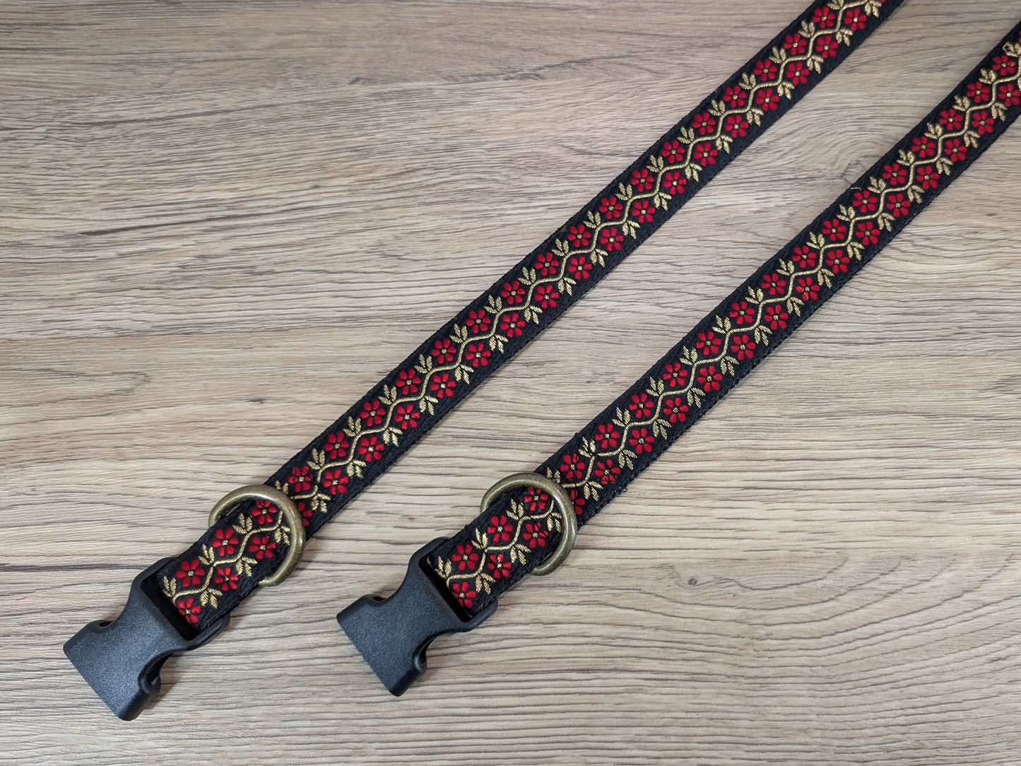 Black and Red Roses Floral Dog Collar