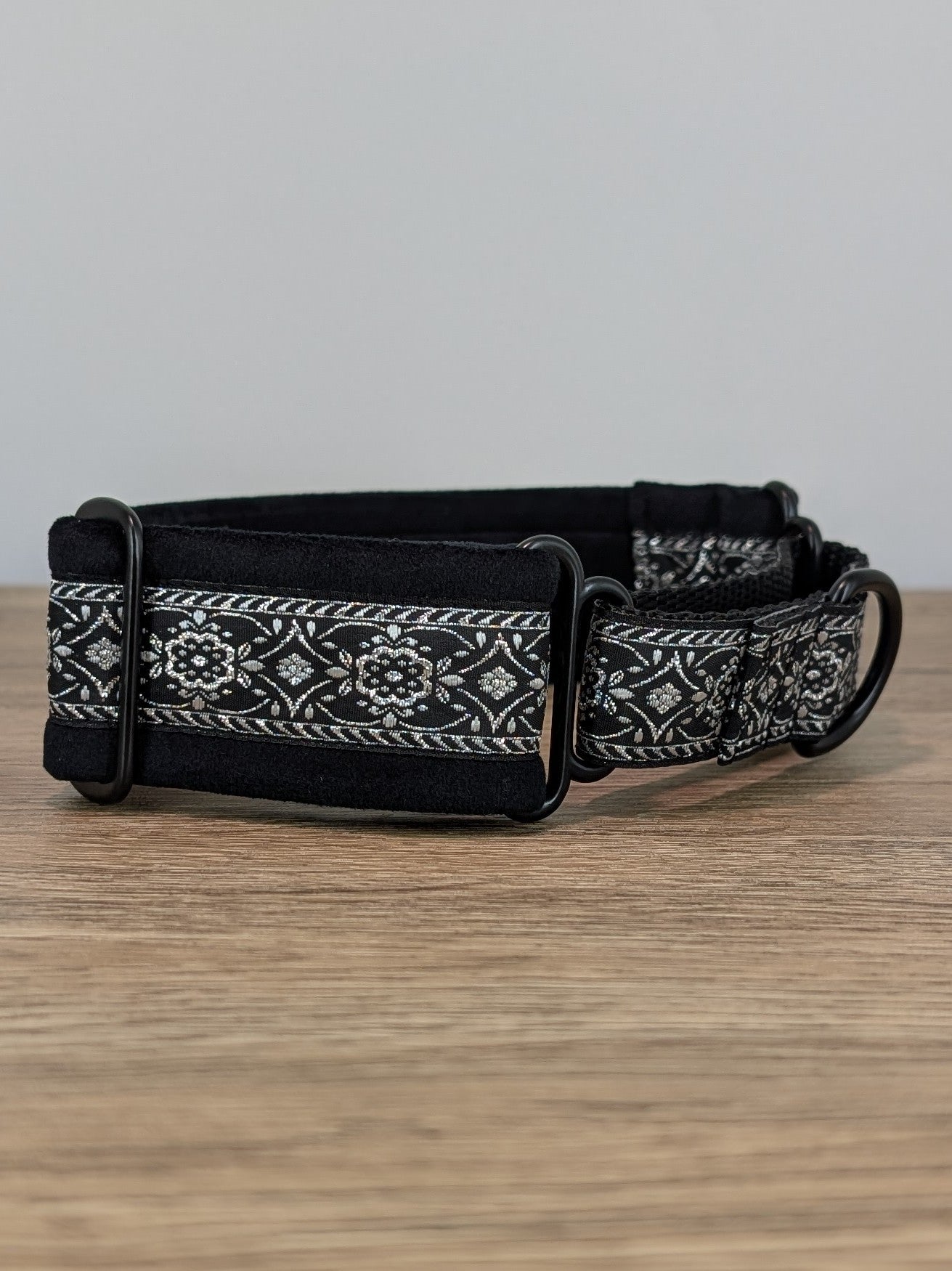 Black and Silver Velvet Lined Martingale/Half-check Dog Collar