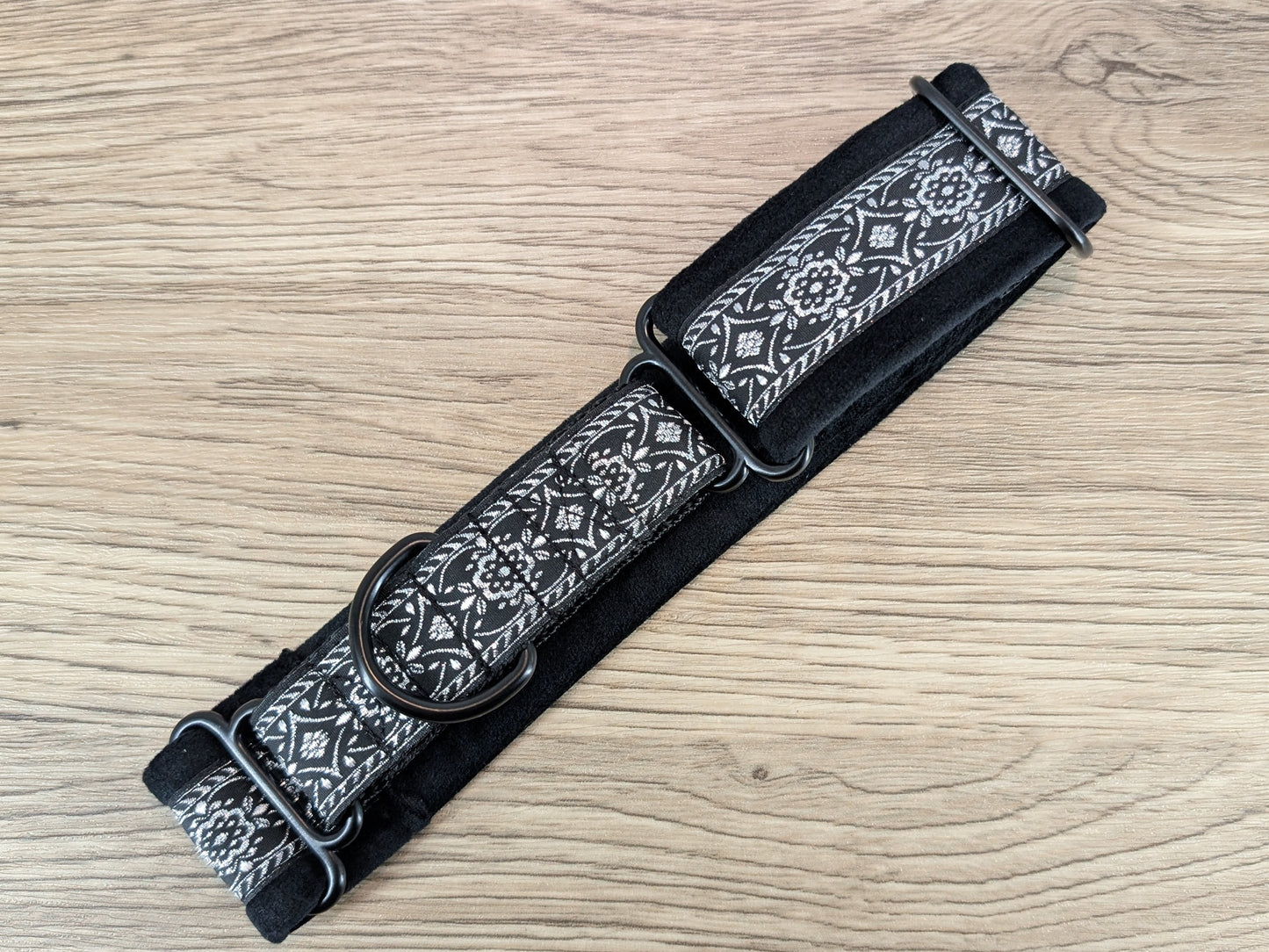 Black and Silver Velvet Lined Martingale/Half-check Dog Collar