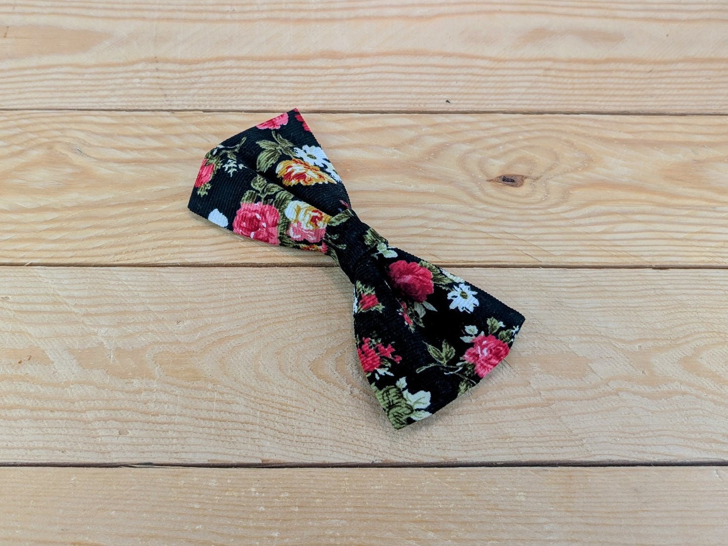 Black and Pink Vintage Floral Dog Bow Tie