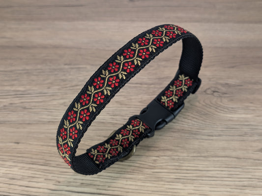 Black and Red Roses Floral Dog Collar