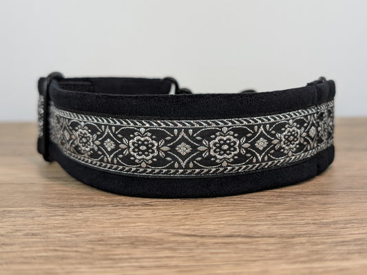 Black and Silver Velvet Lined Martingale/Half-check Dog Collar