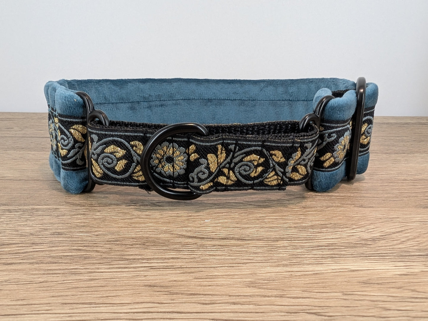 Duck Egg Blue Velvet Lined Martingale/Half-check Dog Collar
