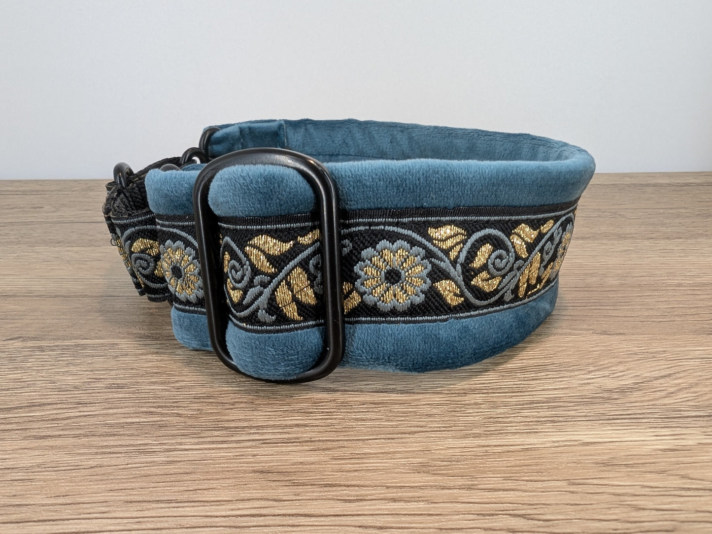 Duck Egg Blue Velvet Lined Martingale/Half-check Dog Collar