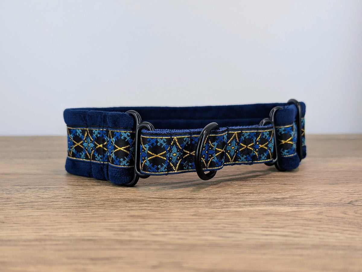 Blue Velvet Lined Martingale/Half-check Dog Collar