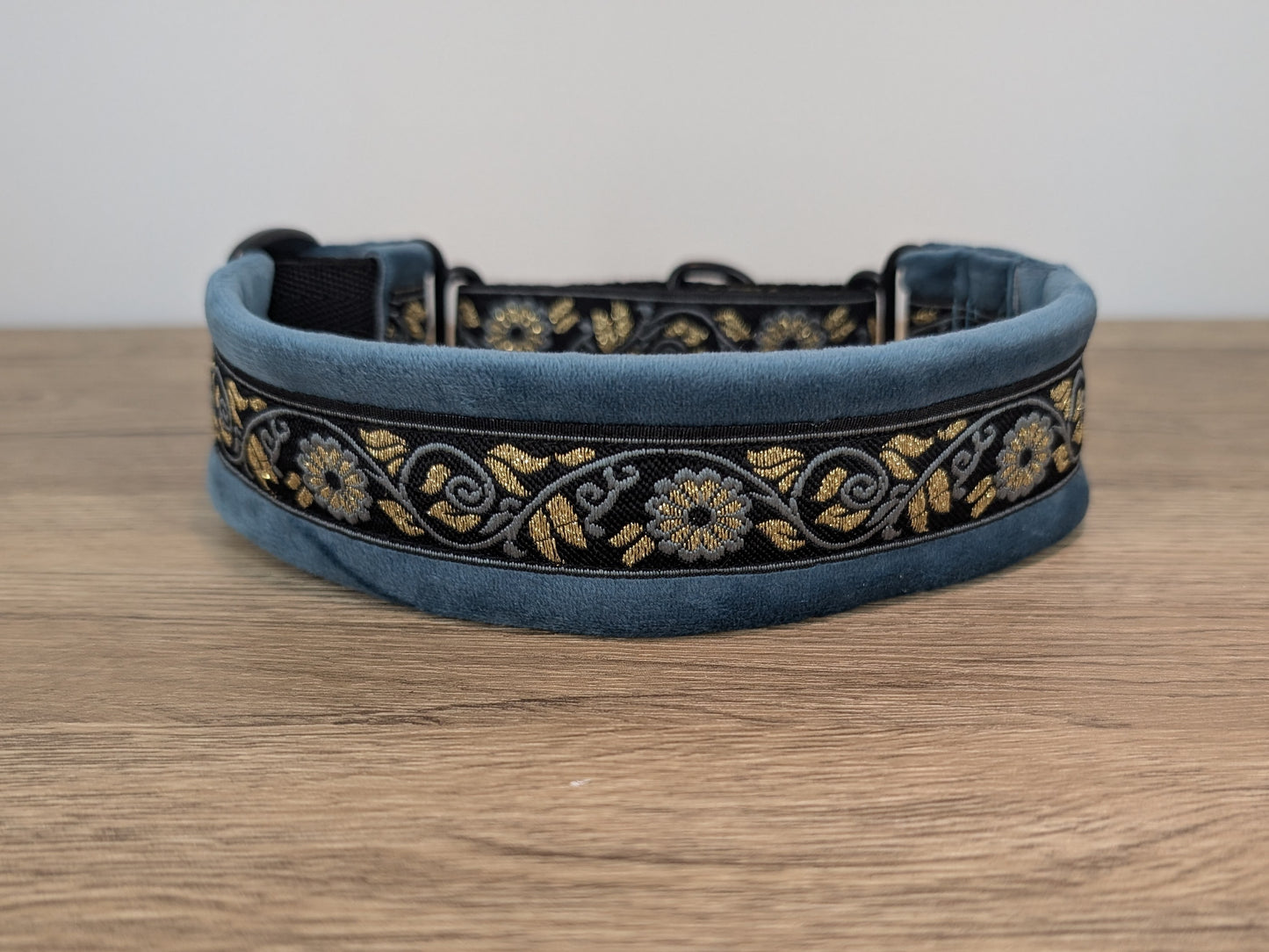 Duck Egg Blue Velvet Lined Martingale/Half-check Dog Collar