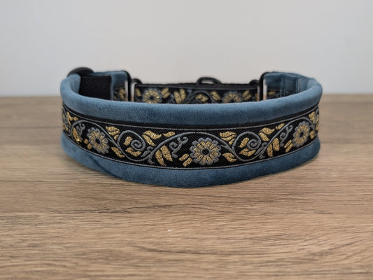 Duck Egg Blue Velvet Lined Martingale/Half-check Dog Collar