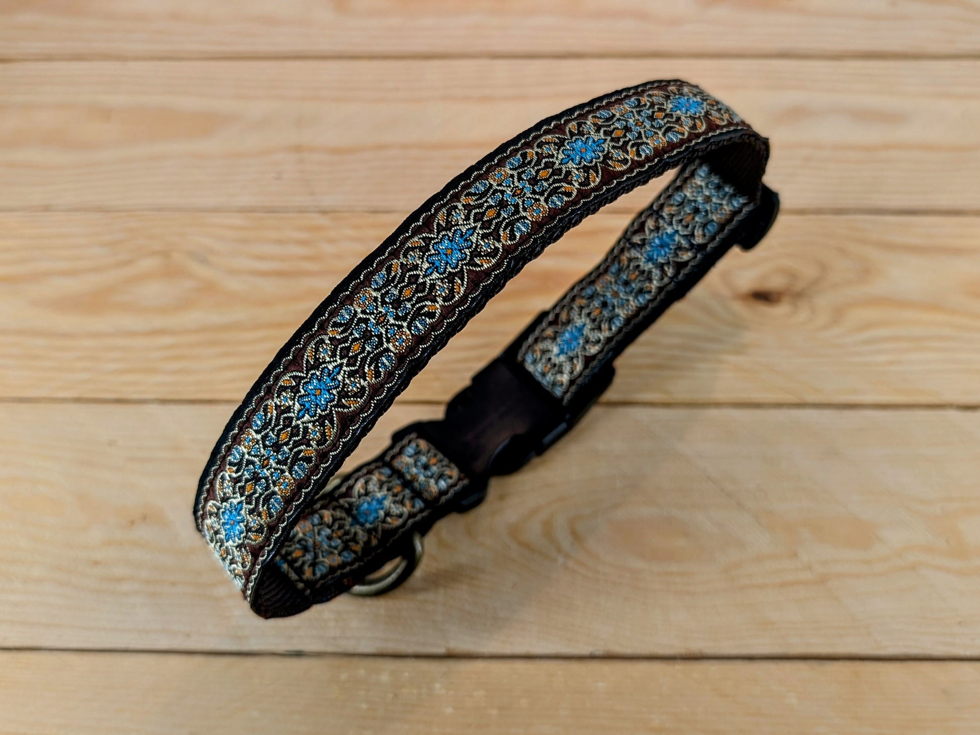 Gold, Blue and Brown Dog Collar