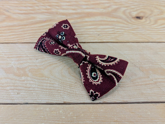 Burgundy Paisley Dog Bow Tie