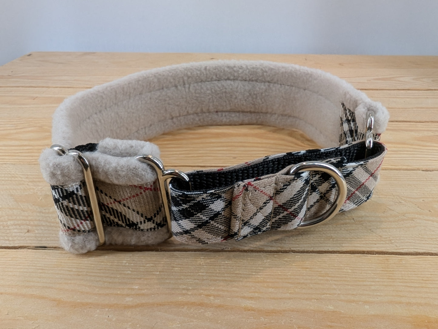 Camel Check Fleece Lined Martingale/Half-check Dog Collar