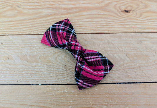 Cerise Tartan Dog Bow Tie