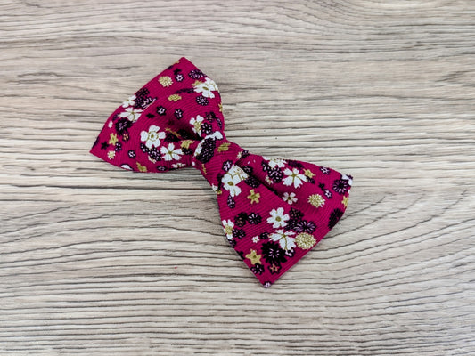 Cerise Floral Dog Bow Tie