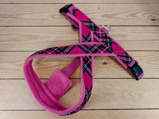 Cerise Tartan/Plaid Fleece Lined Dog Harness