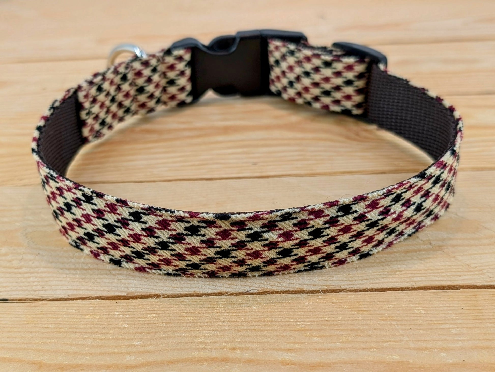 Brown Houndstooth Check Dog Collar Side View