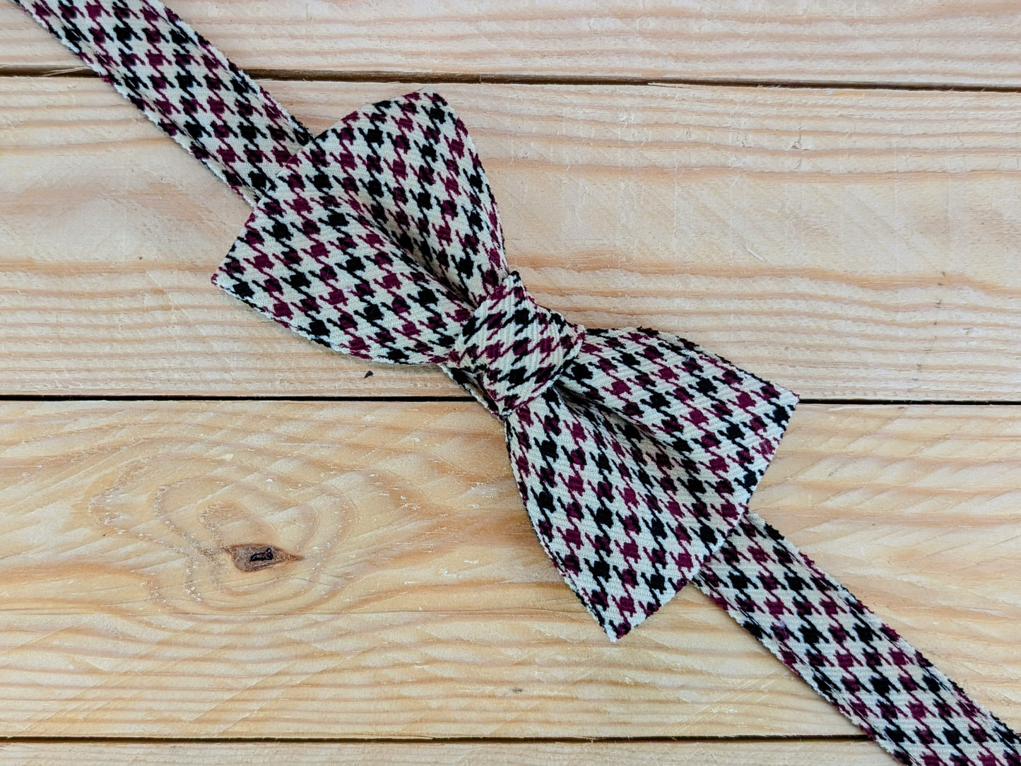 Brown Houndstooth Check Dog Collar with matching Dog Bow Tie