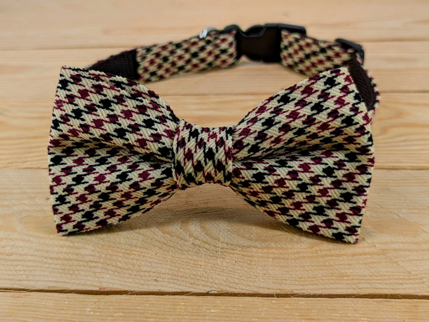 Brown Houndstooth Check Matching Dog Bow Tie