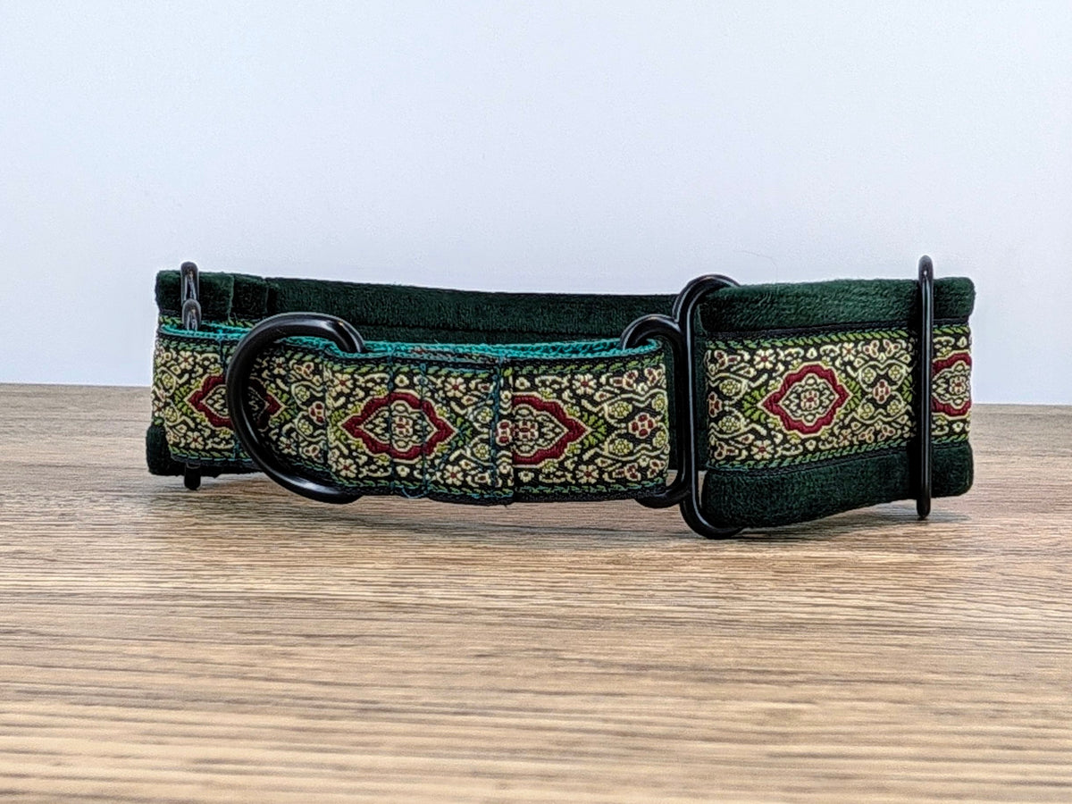 Dark Green Velvet Lined Martingale/Half-check Dog Collar