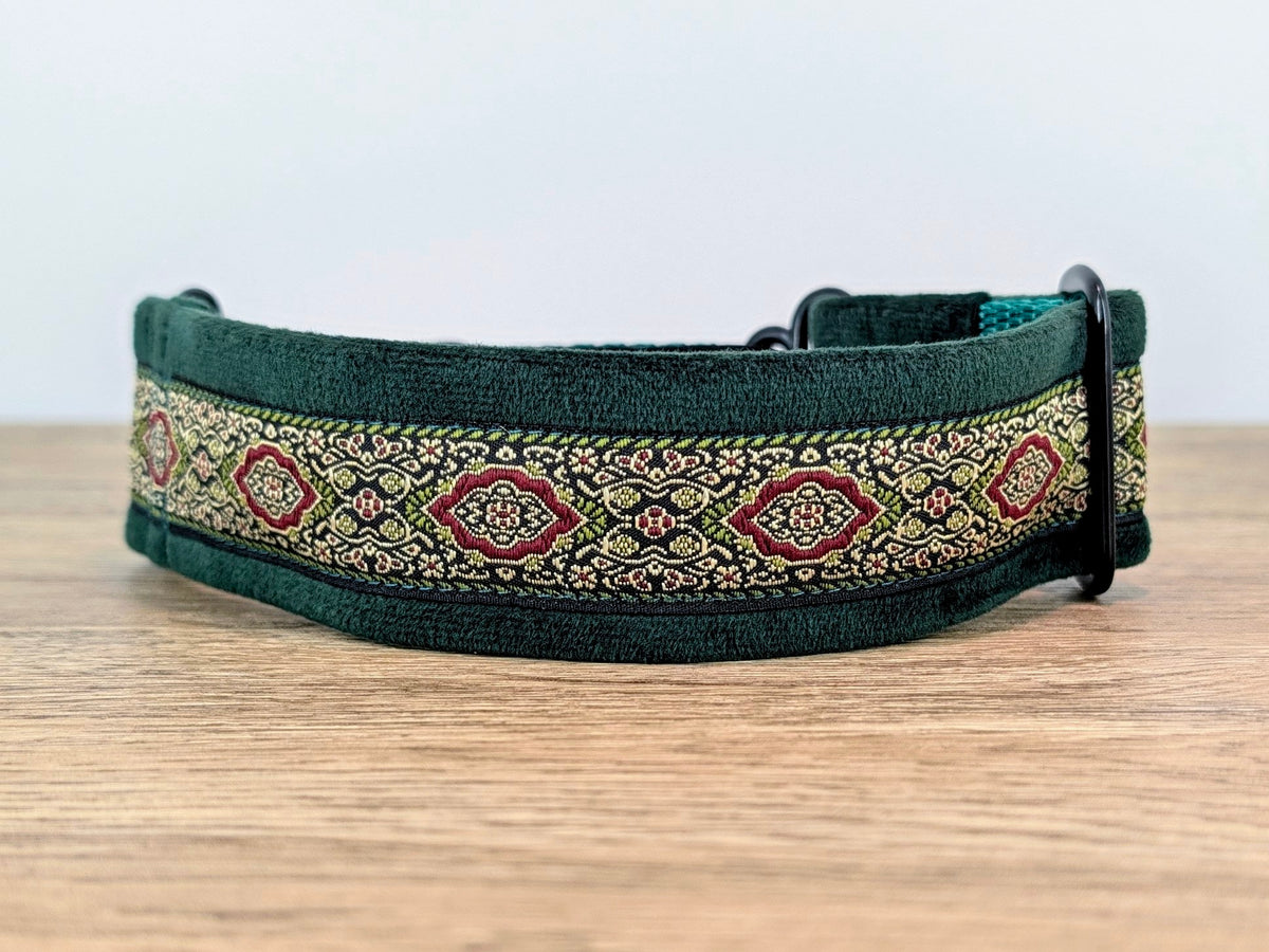 Dark Green Velvet Lined Martingale/Half-check Dog Collar
