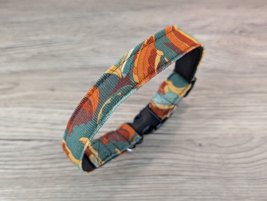 Green and Orange Swirly Print Retro Style Dog Collar