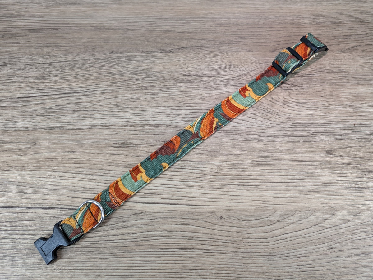 Green and Orange Swirly Print Retro Style Dog Collar