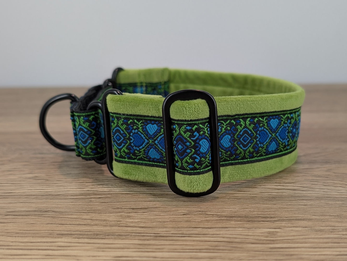 Green Velvet Lined Martingale/Half-check Dog Collar