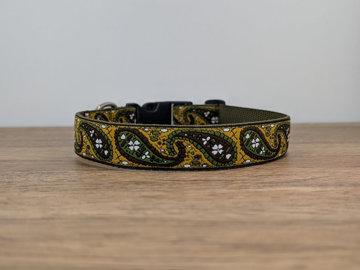 Green, Brown and Yellow Paisley Dog Collar