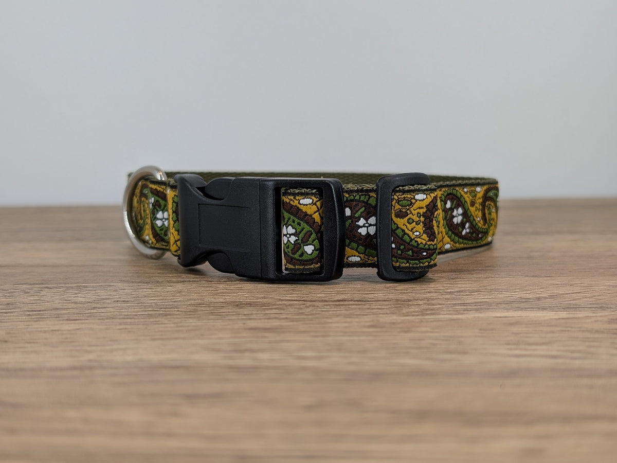 Green, Brown and Yellow Paisley Dog Collar
