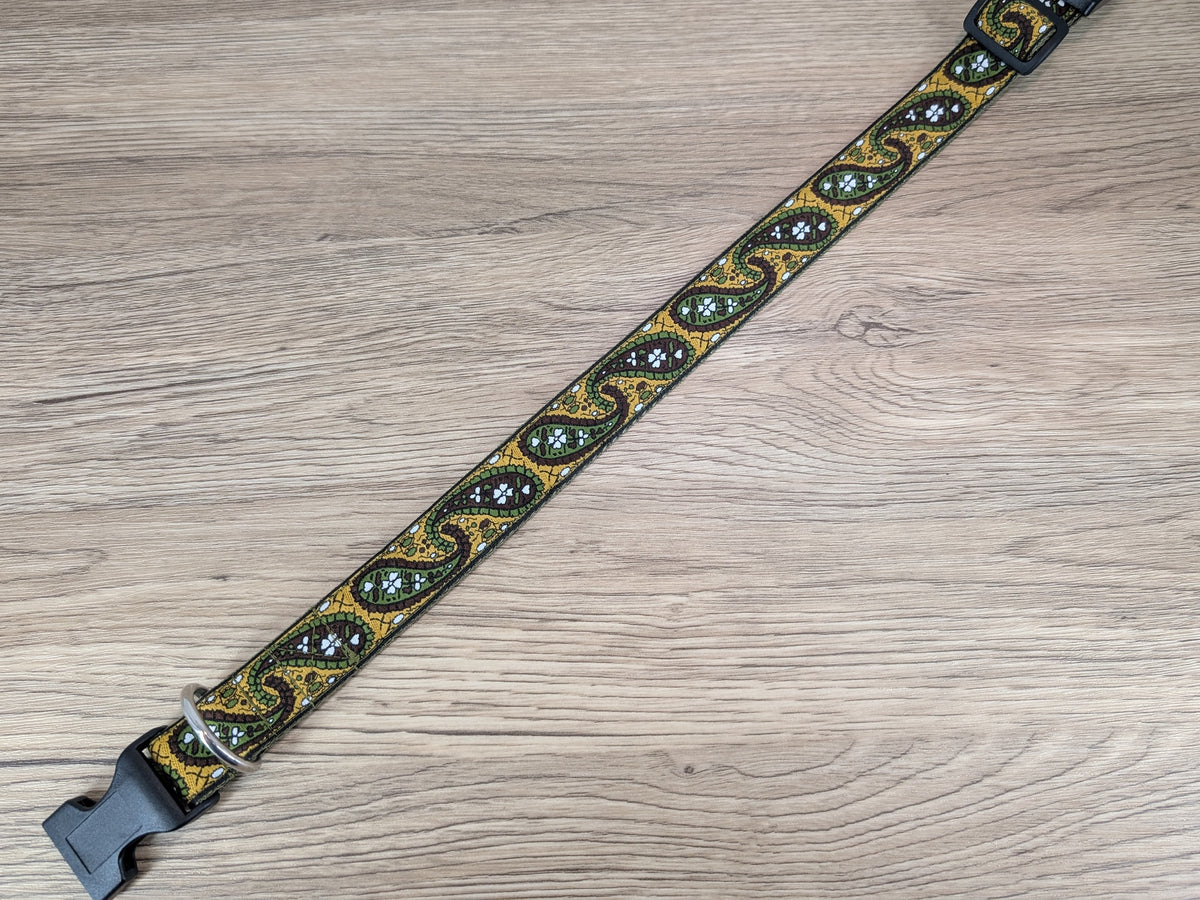 Green, Brown and Yellow Paisley Dog Collar