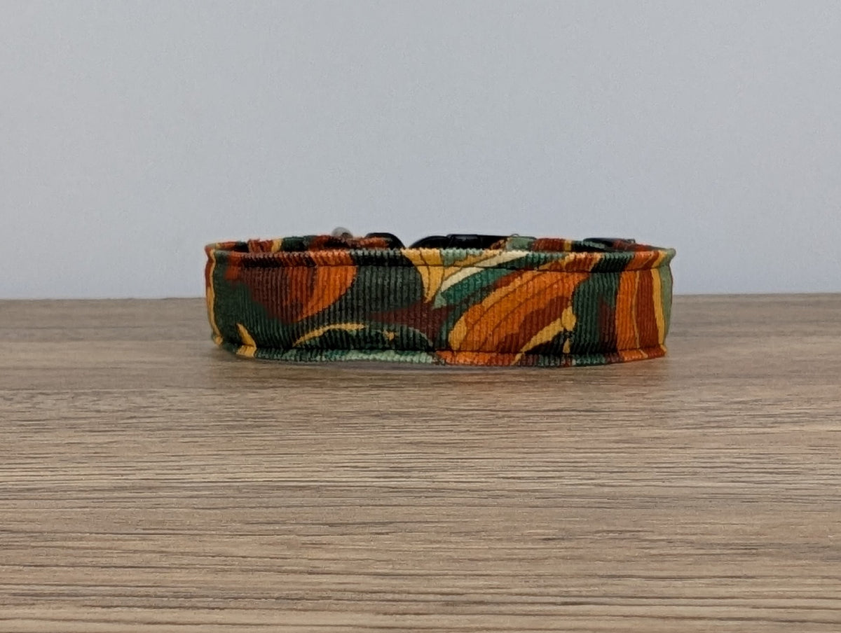 Green and Orange Swirly Print Retro Style Dog Collar