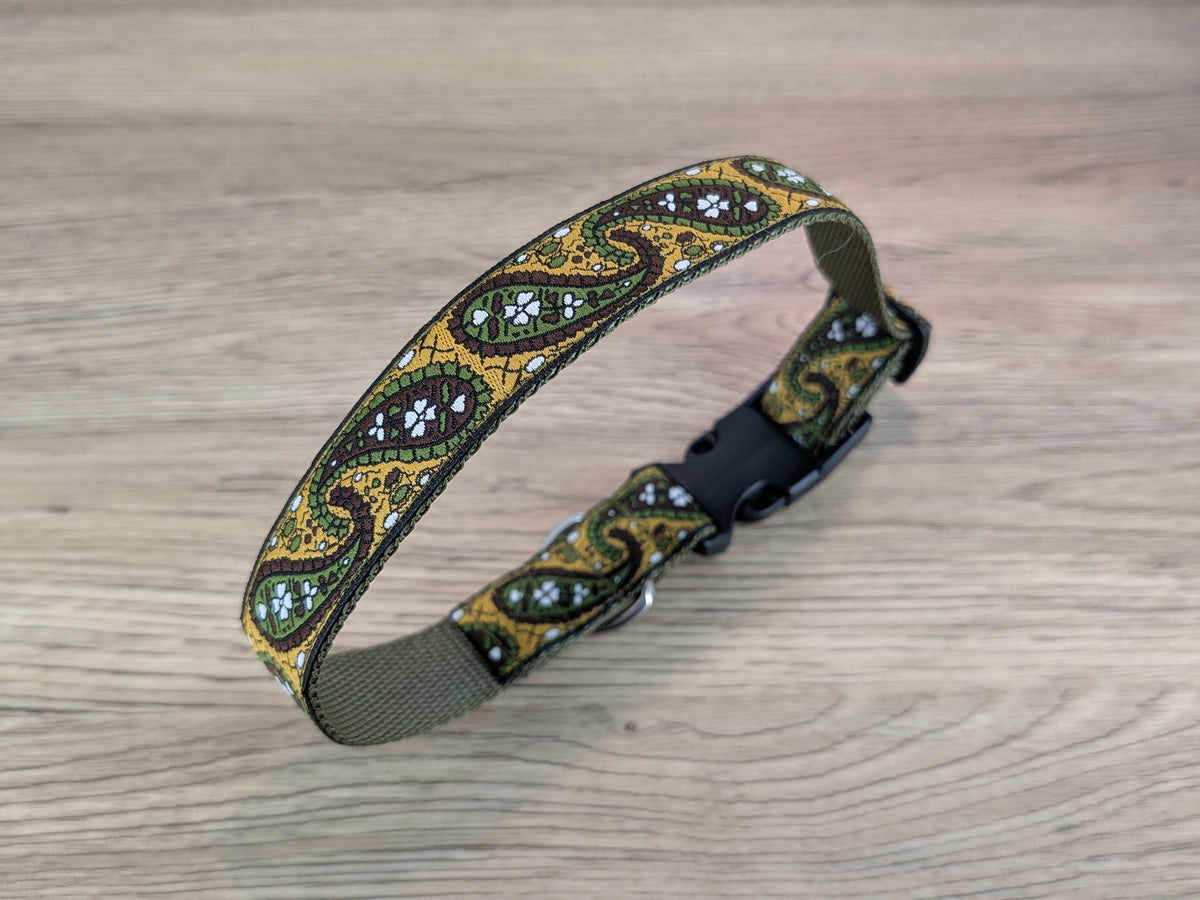 Green, Brown and Yellow Paisley Dog Collar