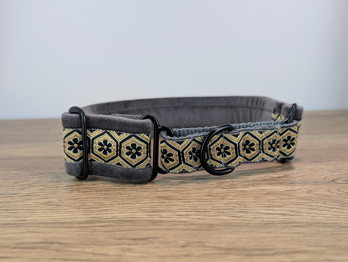 Dark Grey Diara Velvet Lined Martingale/Half-check Dog Collar