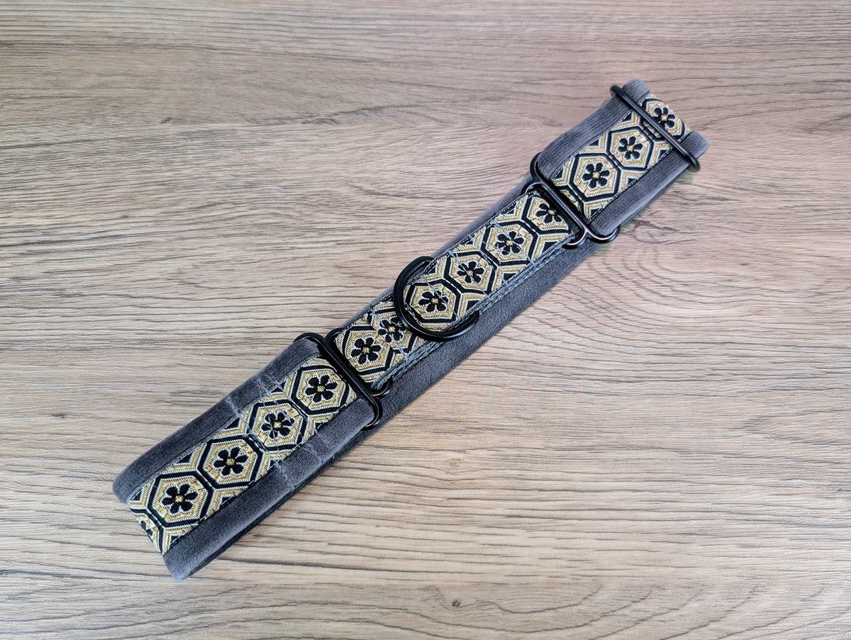 Dark Grey Diara Velvet Lined Martingale/Half-check Dog Collar