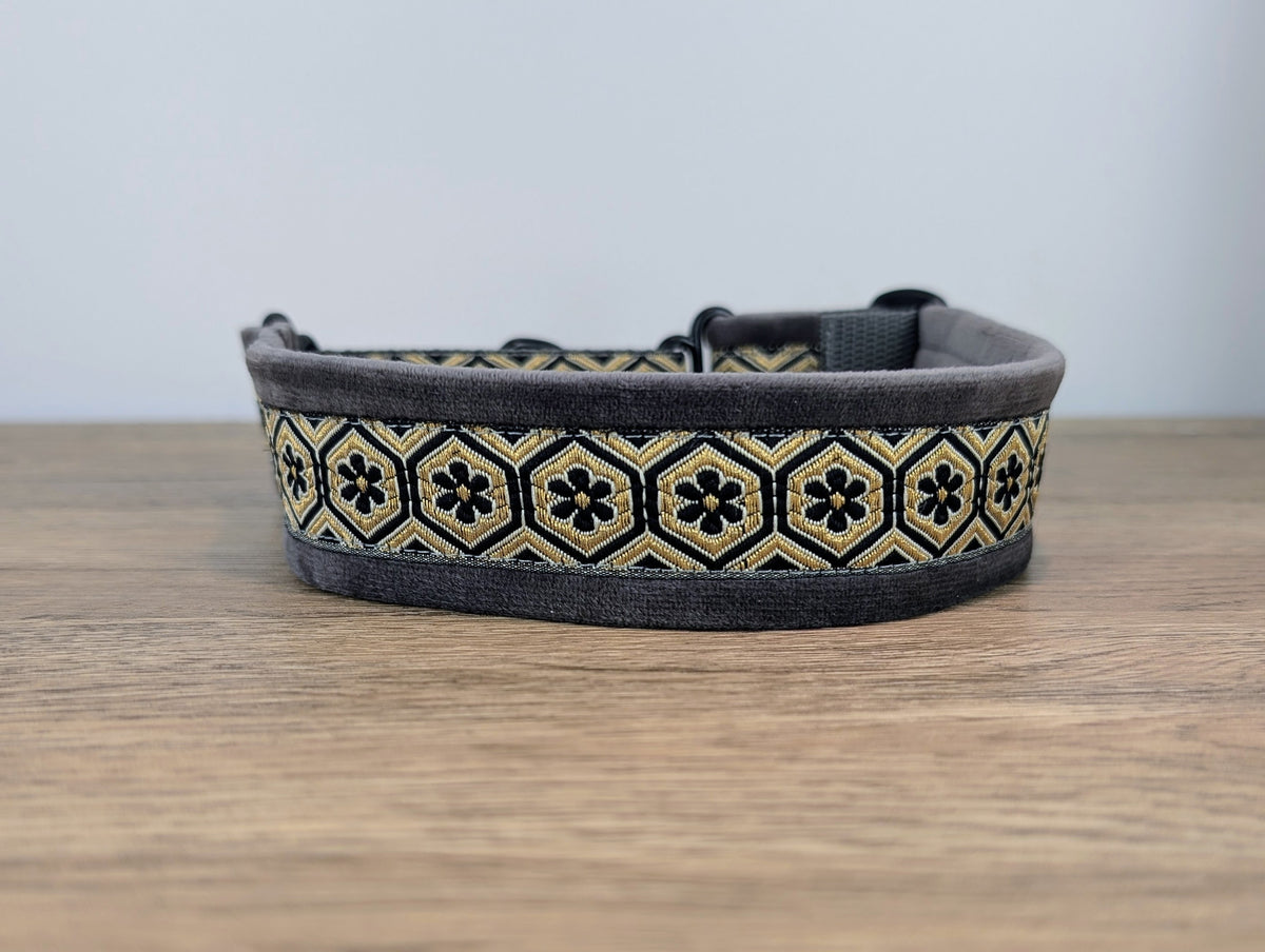 Dark Grey Diara Velvet Lined Martingale/Half-check Dog Collar