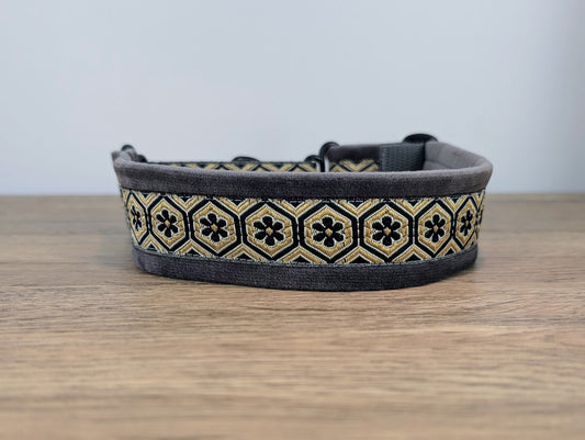 Dark Grey Diara Velvet Lined Martingale/Half-check Dog Collar