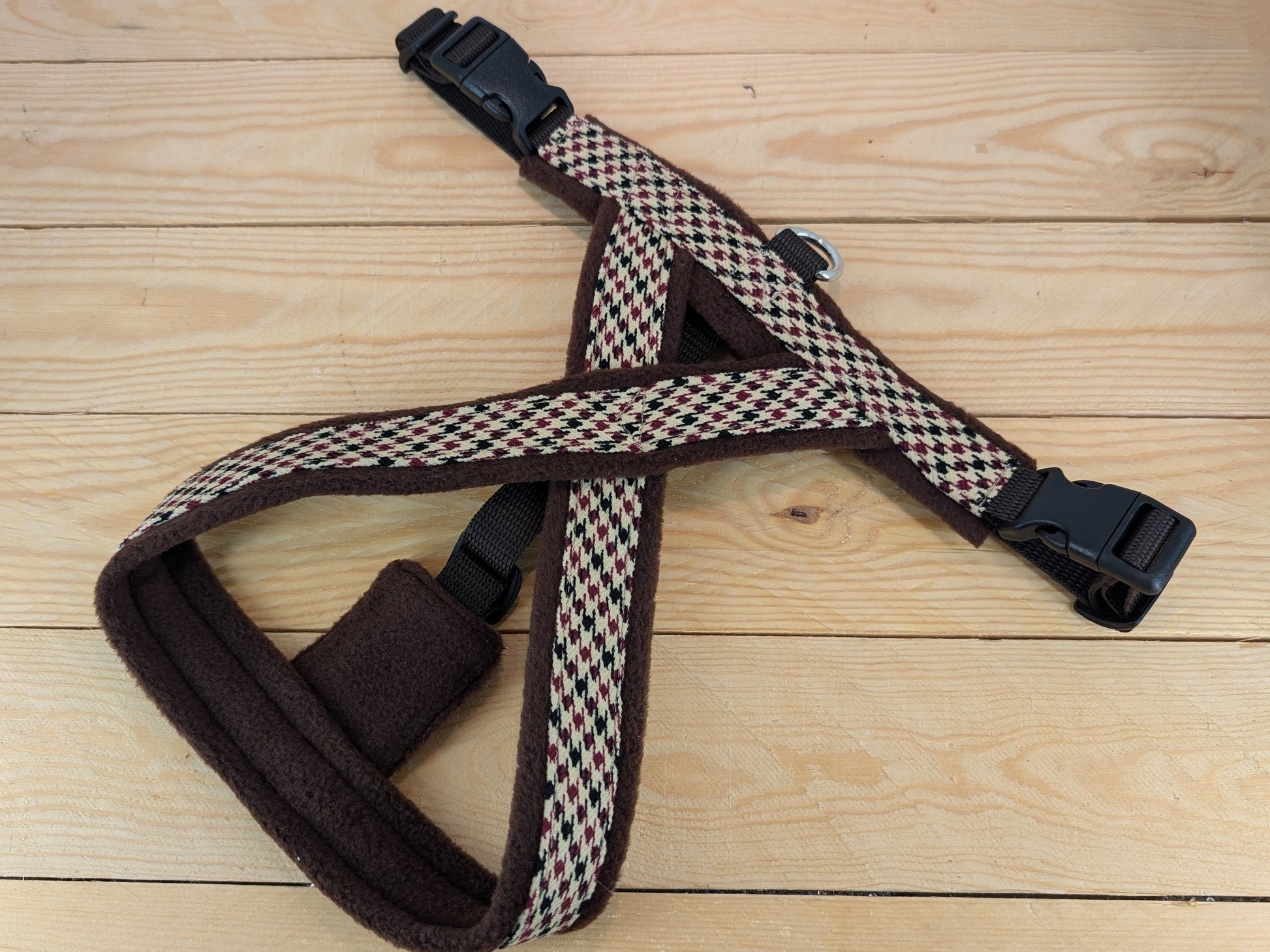 Brown Houndstooth Check Fleece Lined Dog Harness