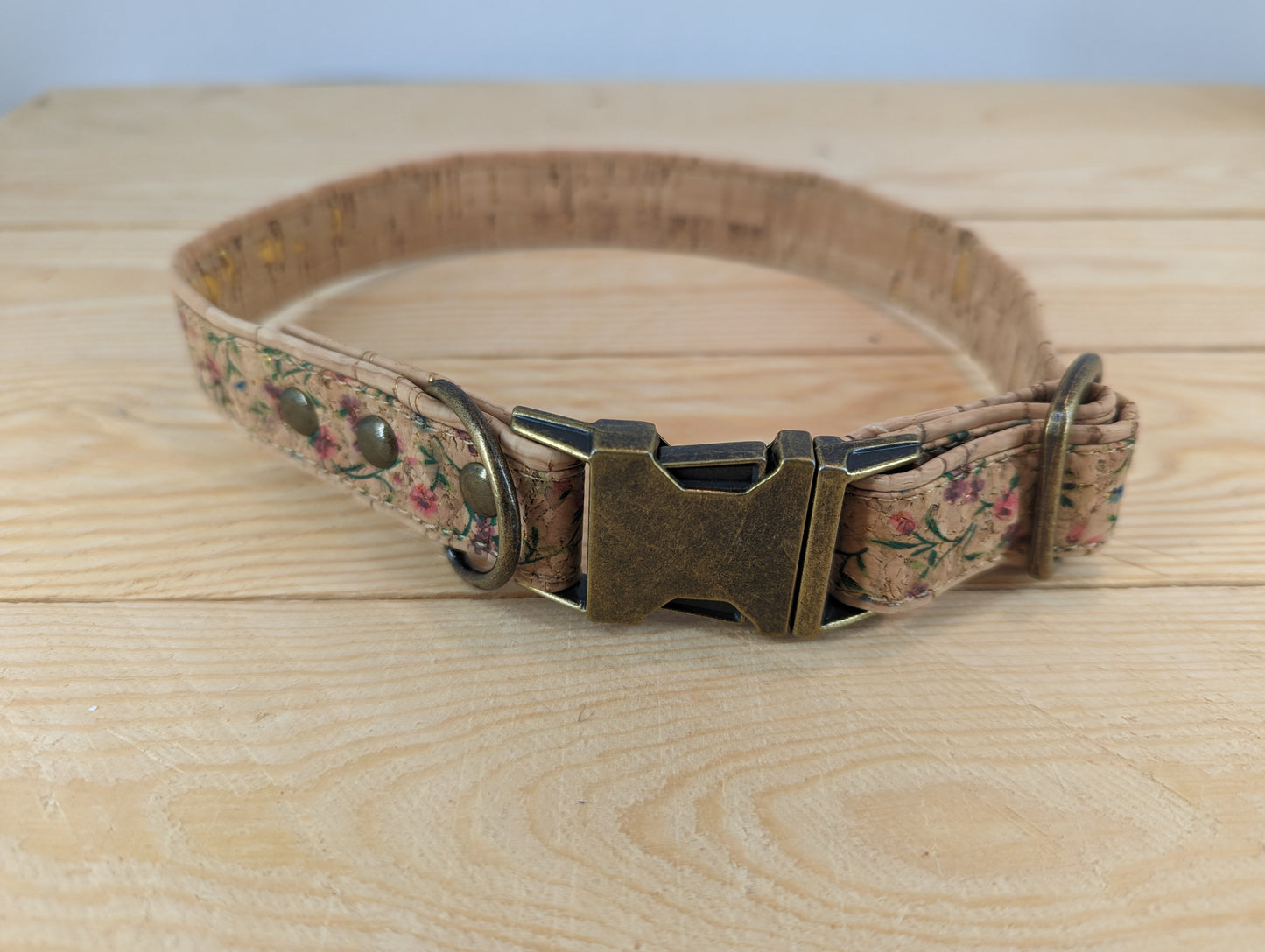 Cork Vegan Leather Small Floral Pattern Dog Collar
