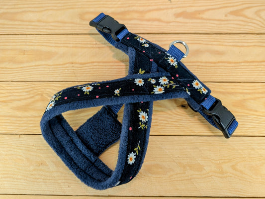 Navy Daisy Fleece Lined Dog Harness