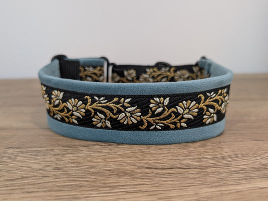 Duck Egg Blue Velvet Lined Martingale/Half-check Dog Collar