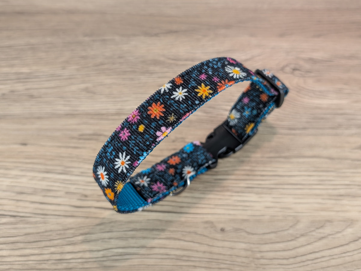 Teal Daisy Floral Dog Collar